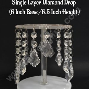 Round Acrylic Spacer Chandelier Single Layer Diamond Drop  (6 Inch Base /6.5 Inch Height ) - CAKE DECOR™