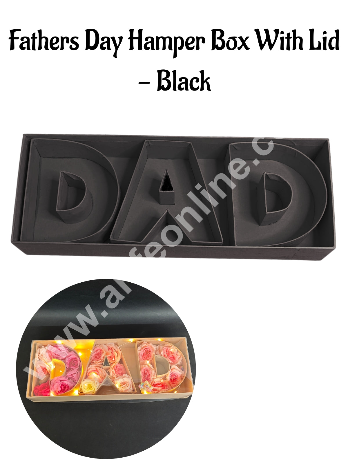 Elegant Fathers Day DAD Monogram Flower Gift Box with Transparent Lid (Black) - CAKE DECORβ’