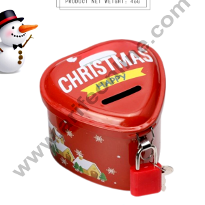CAKE DECORβ’ Cute Christmas Piggy Bank Heart Shape Piggy Bank with Metal Lock Key | Christmas Design Coin Storage Box