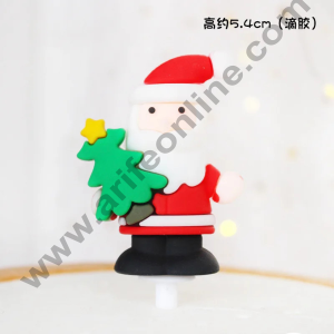 CAKE DECORβ’ 5 inch Santa With Tree Cake Topper Rubber Cake Topper - 1 Piece