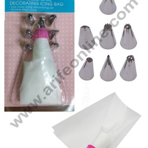 Cake Decor 7 Piece Cake Decorating Set Frosting Icing Piping Bag Tips with Steel Nozzles.(Icing Bag with 7 Nozzle)