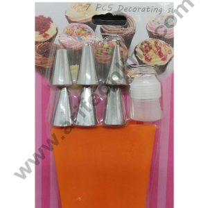 Cake Decor 7pc Decorating Nozzle Set with Piping Bag And Coupler