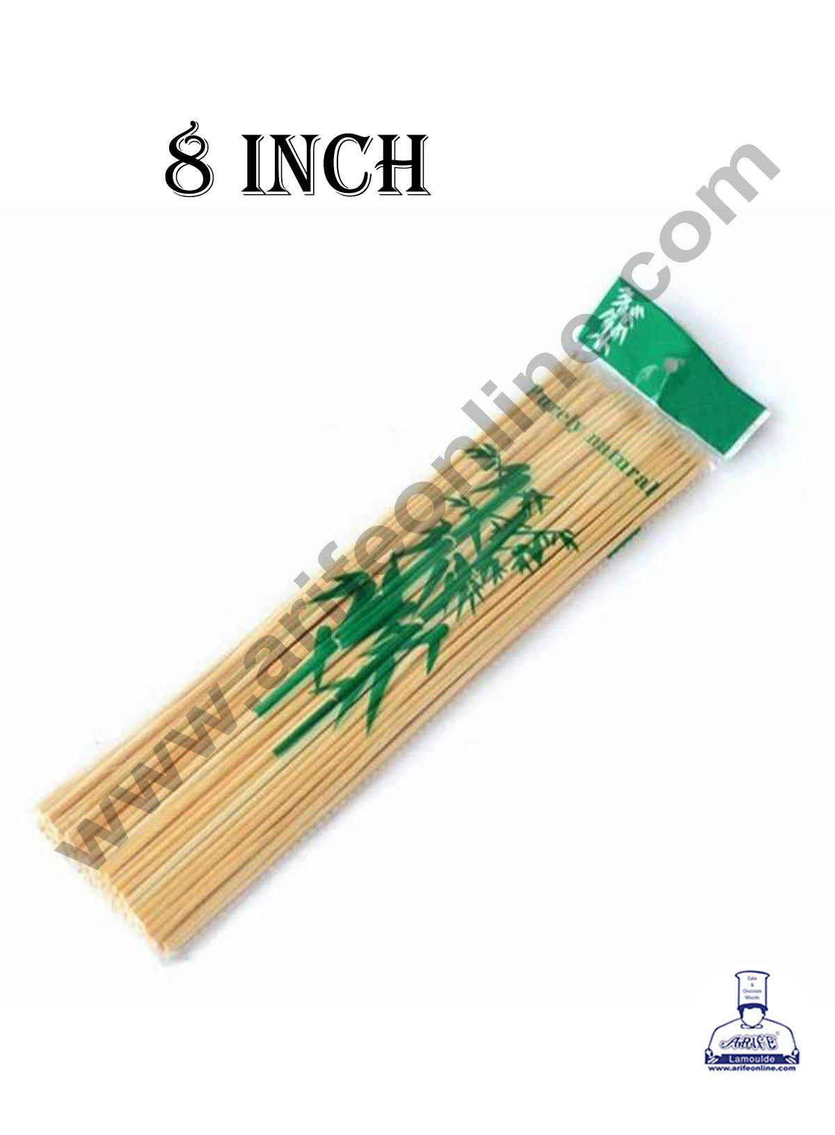 Cake Decor Natural Bamboo Wooden Skewer Satay Sticks /BBQ Sticks for Kebab Chicken Paneer Tikka Fruits Salad for Barbecue and Grilling (8 inches)