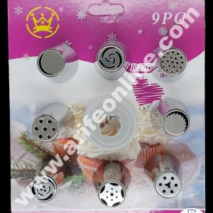 Cake Decor 9 Pieces Stainless Steel Russian Nozzle With Coupler