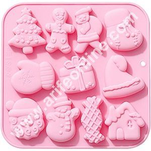 CAKE DECORβ’ 11 Cavity Silicon Christmas Theme Tree, Snowman, House, Cap Silicon Chocolate Mould Jelly Mould - D1023