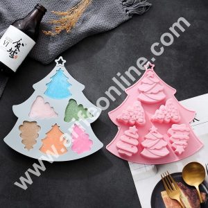 CAKE DECOR™ 6 Cavity Christmas Tree Assorted Silicon Moulds Tree Shape Muffin Mould