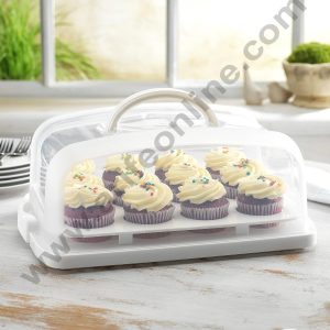 CAKE DECOR™ 2 in 1 Cupcake Carrier and Cake Keeper with Lid | Cupcake Box to Fit 12 Cupcake(Big) - White