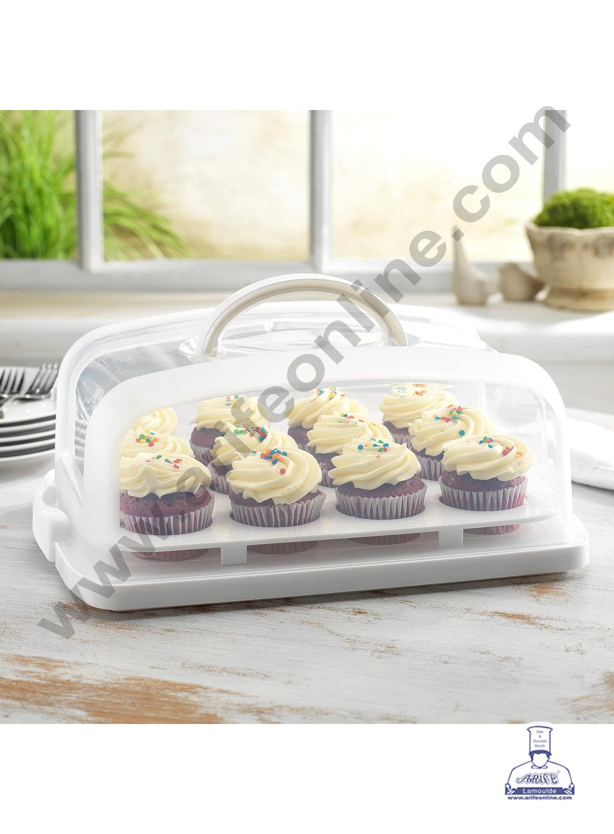 CAKE DECORβ’ 2 in 1 Cupcake Carrier and Cake Keeper with Lid | Cupcake Box to Fit 12 Cupcake(Big) - White