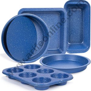 CAKE DECOR™ 5-Piece Premium Non-Stick Bakeware Set - Round, Square, Muffin & Loaf Pans Perfect for Baking (Blue)