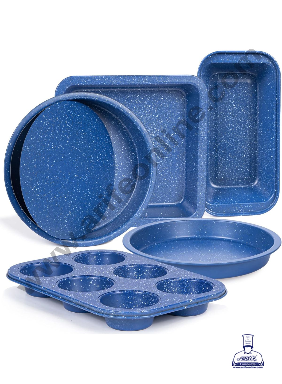 CAKE DECORβ’ 5-Piece Premium Non-Stick Bakeware Set - Round, Square, Muffin & Loaf Pans Perfect for Baking (Blue)