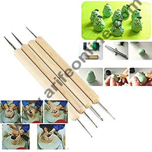Cake Decor 4pcs Stainless Steel Ball Stylus Polymer Clay Pottery Ceramics Sculpting Handmade Modeling Tools Set with Wooden Handle and Painting Tool