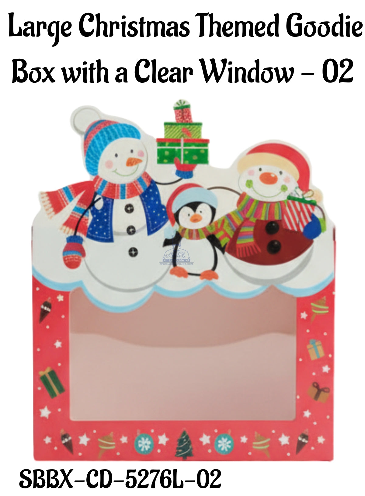 Large Christmas Themed Goodie Box with a Clear Window - 02 | 20 x 9 x 14.5 cm | 1 Piece - CAKE DECOR™