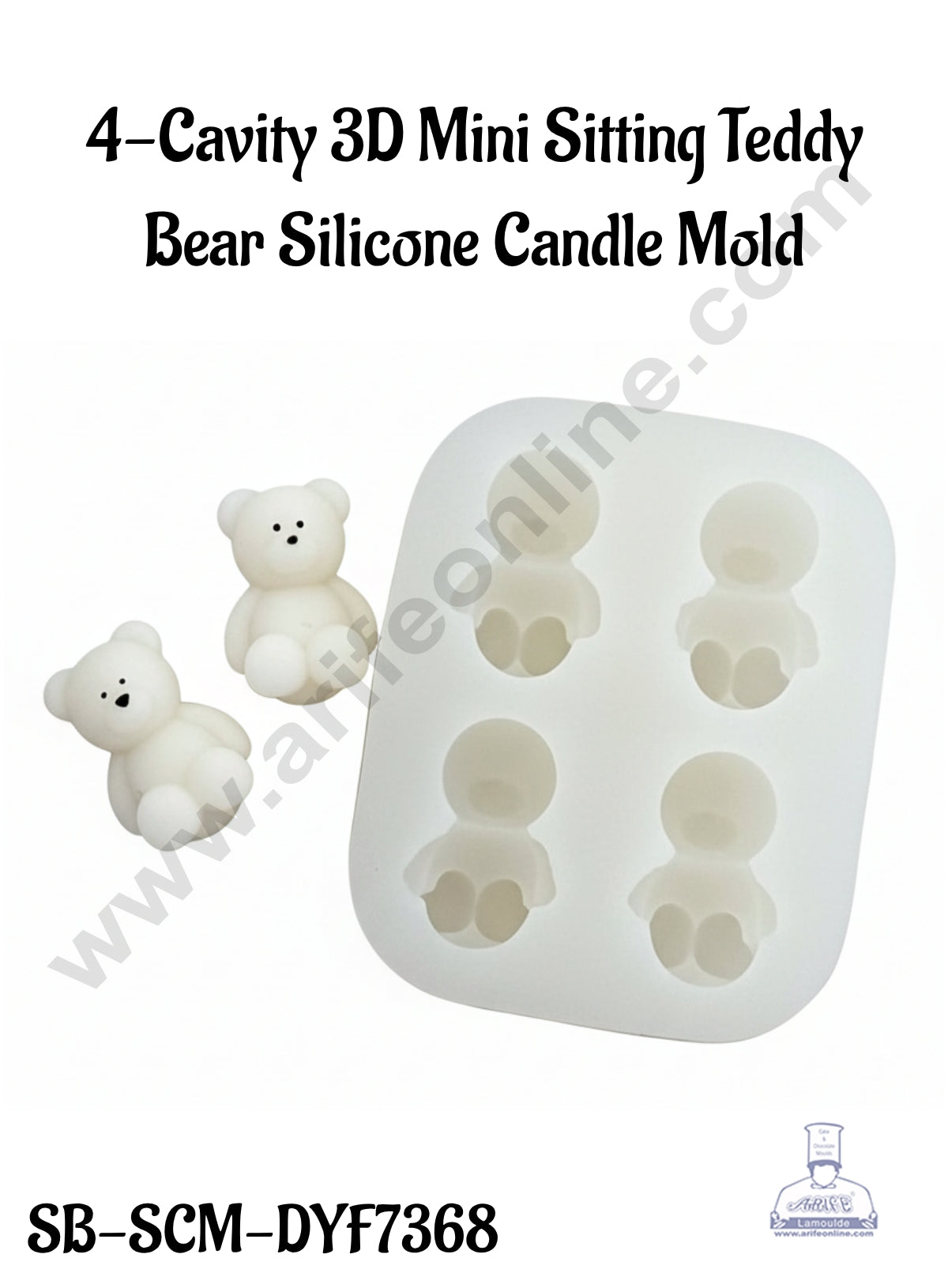 CAKE DECOR™ 4-Cavity 3D Mini Sitting Teddy Bear Silicone Candle Mold │SB-SCM-DYF7368│