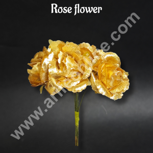 CAKE DECOR™1 Bunch Golden Rose Artificial Flower For Cake Decoration – Gold