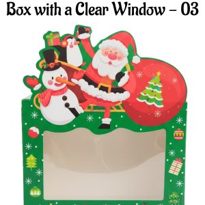 Large Christmas Themed Goodie  Box with a Clear Window - 03 | 20 x 9 x 14.5 cm | 1 Piece - CAKE DECOR™