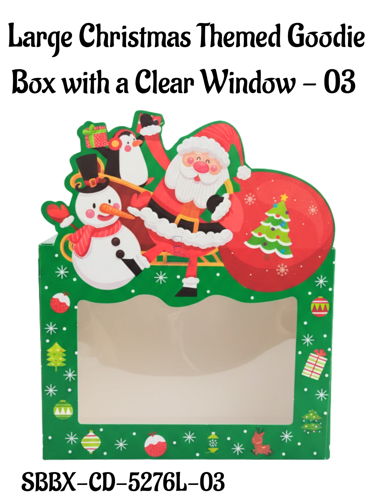 Large Christmas Themed Goodie Box with a Clear Window - 03 | 20 x 9 x 14.5 cm | 1 Piece - CAKE DECOR™