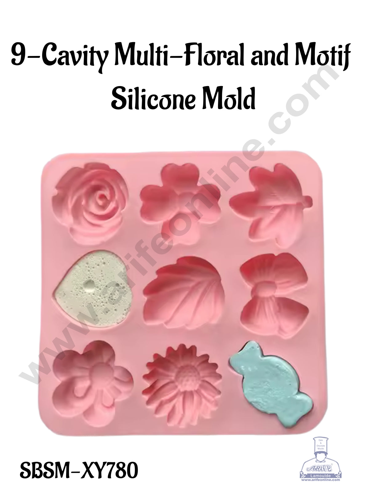 CAKE DECOR™ 9-Cavity Multi-Floral and Motif Silicone Mold│SBSM-XY780│