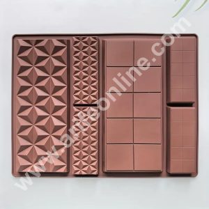 CAKE DECORβ’ 6 in 1 Deep Kunafa Chocolate Geometric & Classic Design Silicone Mould | Pistachio Kunafa Chocolate Bar Mould (Design-16)