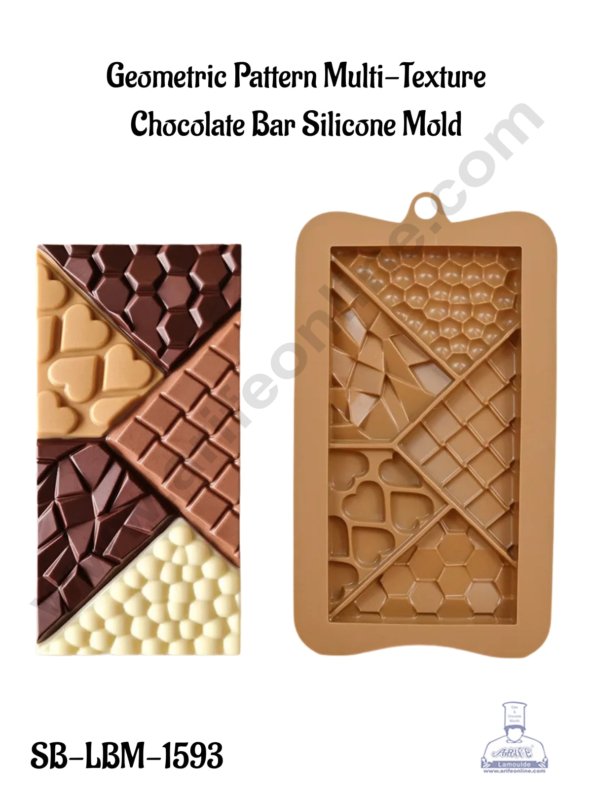 CAKE DECOR™ Geometric Pattern Multi-Texture Chocolate Bar Silicone Mold│SB-LBM-1593│