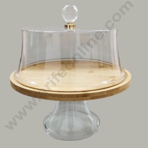 CAKE DECOR™ Vintage Acrylic Dome with Wooden Base Cake Stand - 1 Piece