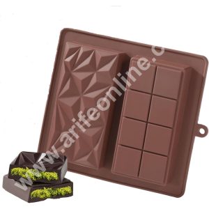CAKE DECOR™ 2 in 1 Deep Kunafa Chocolate Geometric & Classic Design Silicone Mould | Pistachio Kunafa Chocolate Bar Mould (Design-17)