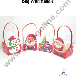 CAKE DECORβ’ Christmas Print PVC Hamper Bag with Handle | Gift Box | Candy Box | Cookies Box | Sweet Treats Box - Red (12 Pcs Pack)