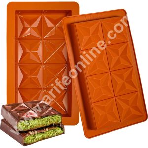 CAKE DECORβ’ 1 Cavity Diamond Shape Kunafa Chocolate Bar Silicone Mould | Geometric Design Chocolate Bar Mould (Design-02)
