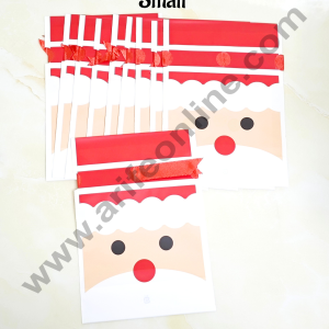 Cake Decor β’ Small Red Color Christmas Theme Cookie pouch Plastic Drawstring Bag Treat With Ribbon | Design - 08 | Pack of 10 | (12cm X 17.5cm)