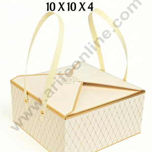 Big Cream Luxury Hamper Box with Handles | 10x10x4 Premium Gifting Box | Decorative Packaging Box | 1 Pc Pack - CAKE DECOR™