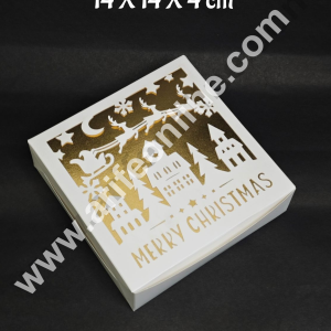 CAKE DECOR™ Christmas Theme Sweet Box With Merry Christmas Cut-Out For Hampers | Chocolate Box | Brownie Box - 1 Pcs Pack - White - 14 X 14 X 4 cm