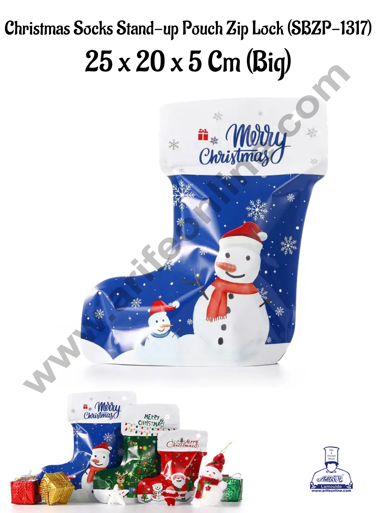 CAKE DECOR™ Christmas Socks Stand-up Pouch Zip Lock Big (25 X 20 X 5 CM )(SBZP-1317) - 1 Piece