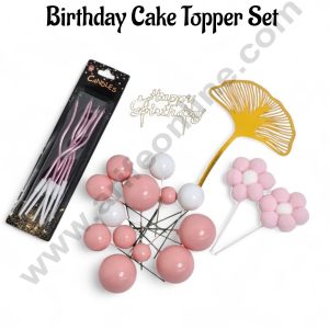 Palm Leaf Pink Theme Happy Birthday Cake Topper Set  - CAKE DECOR™