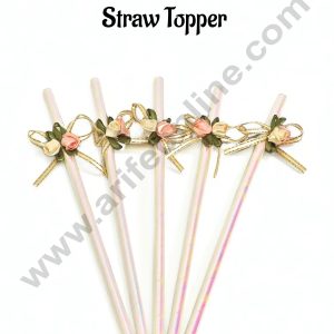 5pcs White Straw With Rose &  Bow Straw Topper For Cake Decoration CAKE DECOR™