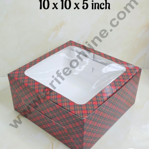 CAKE DECORβ’ Red & Blue Checks Christmas design 1 kg Cake Box (10 x 10 x 5 inch)| Print-04 | Big - 10 Pcs Pack