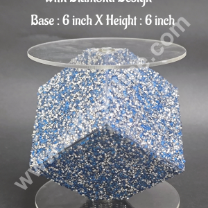 CAKE DECOR™ Blue Square Cake Spacer with Diamond Design For Cake and Cupcake Decoration  - Base 6 inch X Height 6 inch
