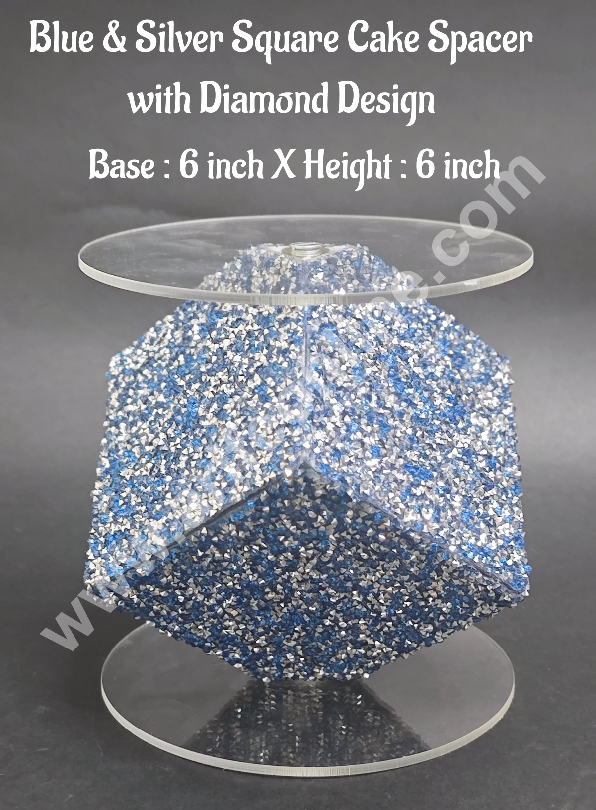 CAKE DECOR™ Blue Square Cake Spacer with Diamond Design For Cake and Cupcake Decoration - Base 6 inch X Height 6 inch