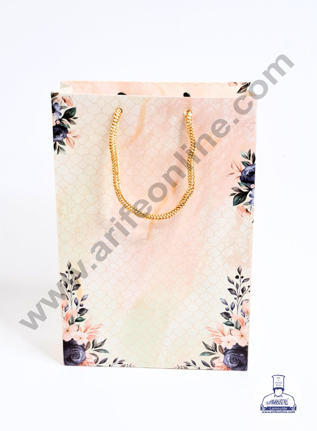 Floral Print Peach Gift Bag | Hamper Carry Bag (1 Piece) - CAKE DECOR™