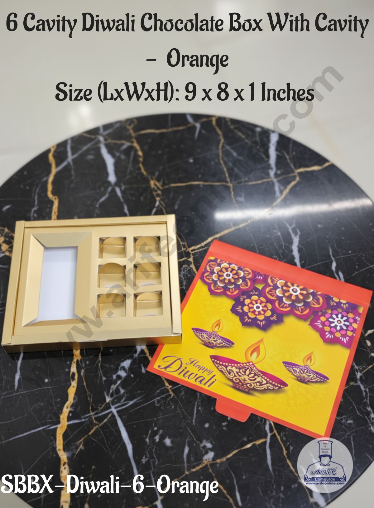 CAKE DECOR™ 6 cavity Diwali Chocolate Box With Cavity - Orange│ SBBX-Diwali-6-Orange│ 9 x 8 x 1 Inch │ 1 Pc Pack │