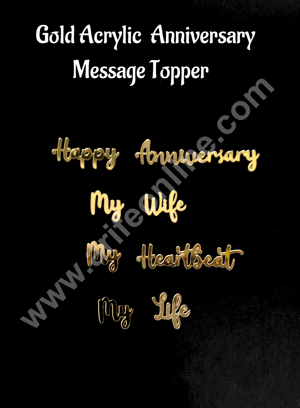Gold Acrylic Cake Toppers – Happy Anniversary & Love Messages for Wife - CAKE DECOR™