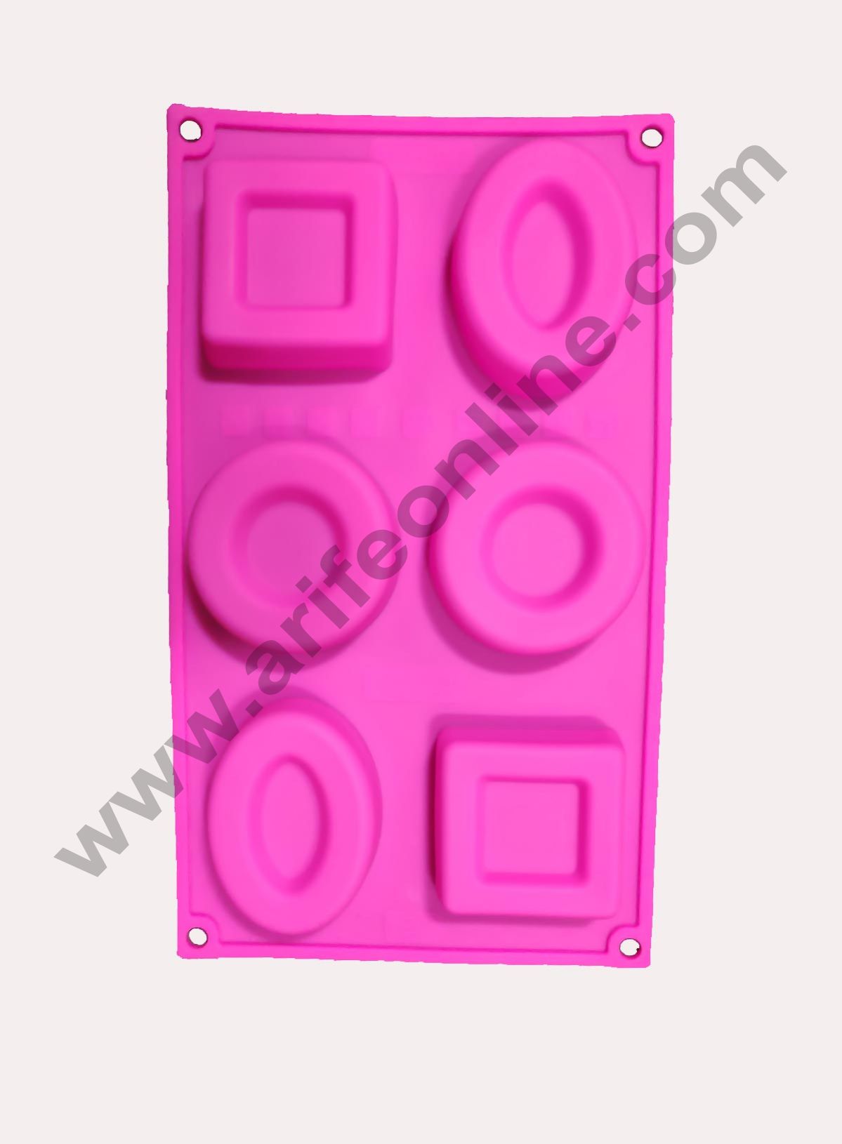 Cake Decor Silicon 6 Cavity,Square,Circle and Oval Non Sticky Mold for soap,Chocolate, Fondant Sugar bakeware Mold