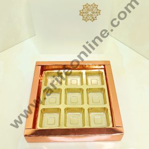 CAKE DECOR™ 9 Cavity Metallic Design Chocolate Box with Sliding Cover & Cavity ( 10 Piece Pack ) - Rose Gold