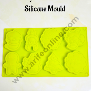 CAKE DECORβ’ 8 Cavity Christmas Theme Tree, Snowman,Santa Claus, Reindeer Shaped Silicon Chocolate Mould Jelly Mould