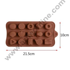 Cake Decor 15 Cavity Mix Heart Crown Candy Round Design Brown Silicone Chocolate Mould