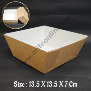 Novacart Bake & Serve Paper Baking Mould By Cake Decor - Light Brown Square Loaf Shaped Cake Mould with White Lining  10 Pcs-Big ( SB-G9F-135 X 135 X 70)