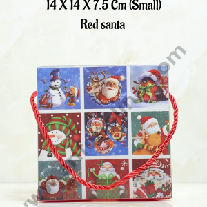 CAKE DECOR™ Christmas Print Hamper Bag With Rope 14 X 14 X 7.5 Cm (Small) - Red santa | Hamper Bag | Gift Box | Gift Bag with Handle (1 Pcs Pack)