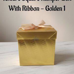 Texture Square Hamper Box With Ribbon - Golden 1 | 15 x 15 x 15 cm | 1 Piece - CAKE DECOR™