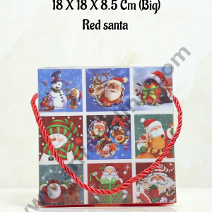 CAKE DECORβ’ Christmas Print Hamper Bag With Rope 18 X 18 X 8.5 Cm (Big) - Red santa | Hamper Bag | Gift Box | Gift Bag with Handle (1 Pcs Pack)