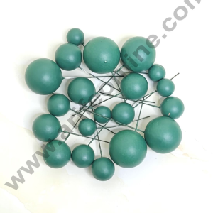 CAKE DECOR™ Matte Dark Green Faux Ball Topper For Cake and Cupcake Decoration - 20 pcs Pack