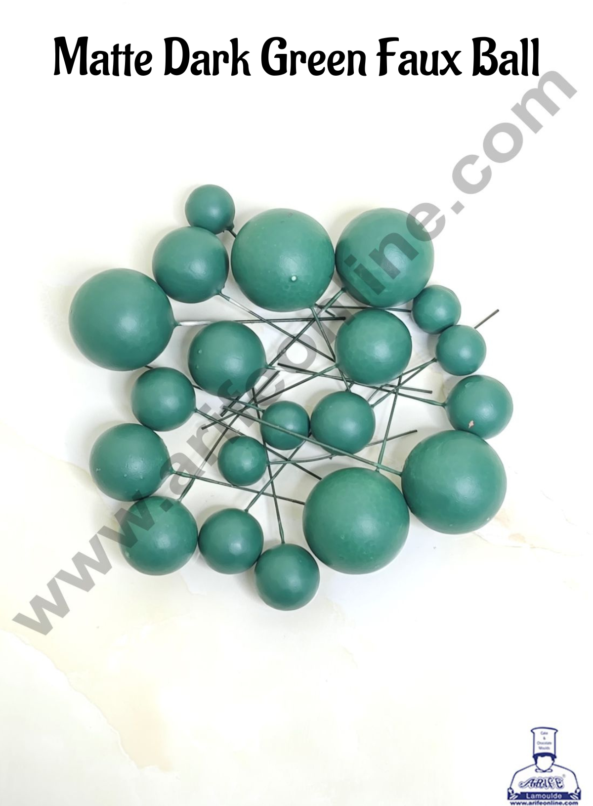 CAKE DECOR™ Matte Dark Green Faux Ball Topper For Cake and Cupcake Decoration - 20 pcs Pack