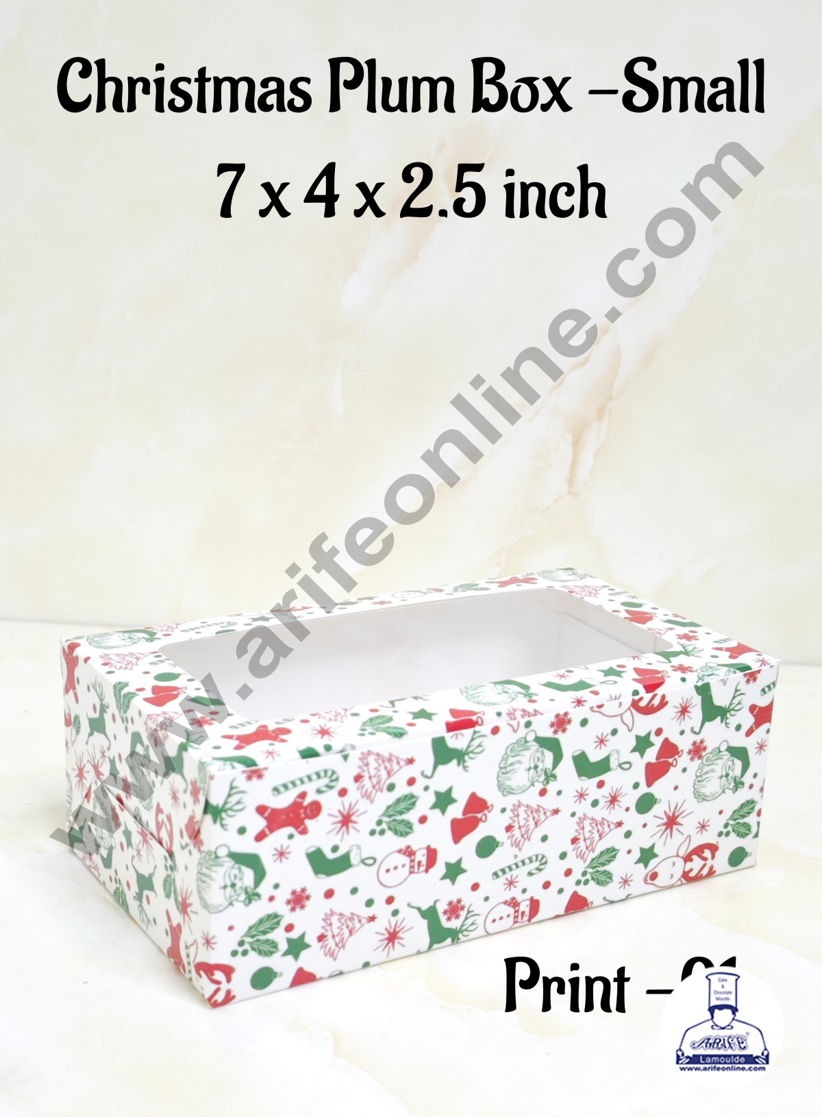 CAKE DECORβ’ White Christmas Theme Plum Cake Box Clear Window, Plum Carriers β Small 250 g ( 10 Pcs Pack)